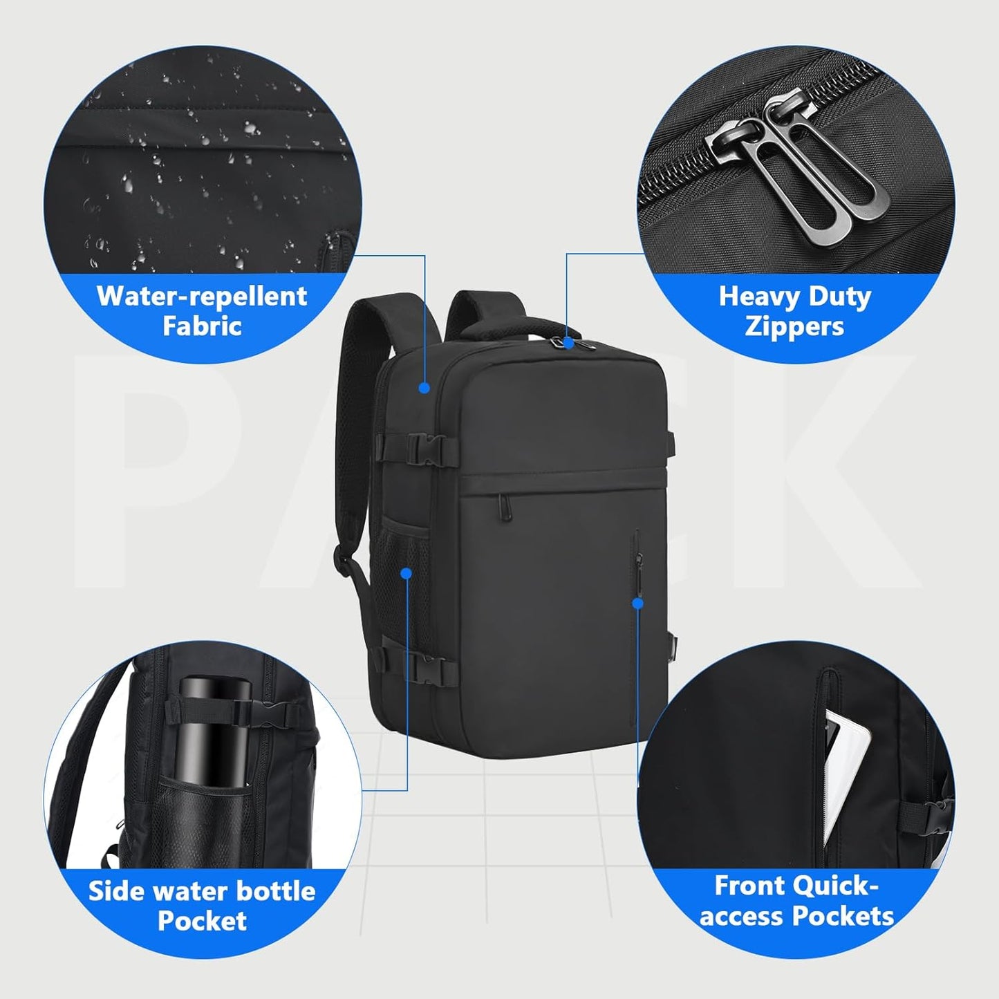 Mochila Viaje Cabina Avion 40X20X25 Para Ryanair - Ordenador Portátil 14 Pulgadas Maletas De Cabina Pequeña 20L Equipaje De Mano Con Puerto De Carga USB Para Negocios Y Ocio - Negro