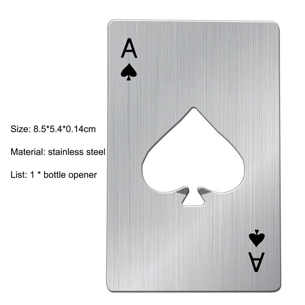 8.5*5.4Cm Stainless Steel Bottle Opener Open Bottle Portable Poker Card Shape Ace of Spades Bottle Opener for Home Kitchen Bar