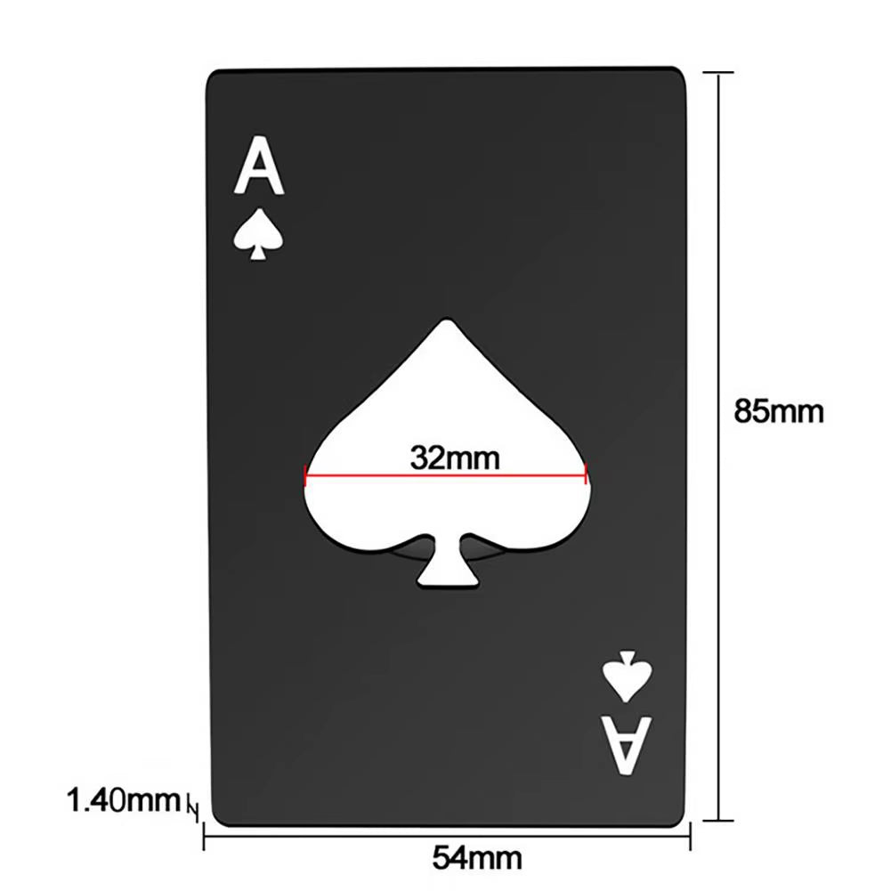 8.5*5.4Cm Stainless Steel Bottle Opener Open Bottle Portable Poker Card Shape Ace of Spades Bottle Opener for Home Kitchen Bar