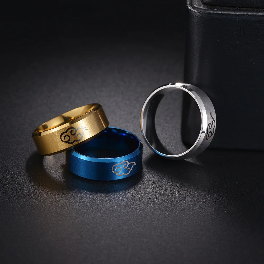 Stainless Steel Anime Cosplay Cloud Rings for Men Women Black Matte Ring Punk Harajuku Anime Couple Cosplay Jewelry